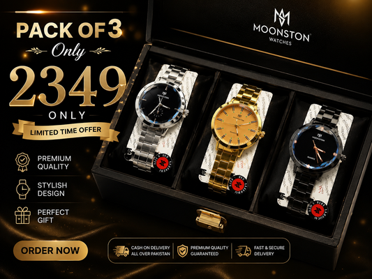 Moonston Pack of 3 Premium Watches – Luxury Gift Box | Stylish Men's Watch Set |