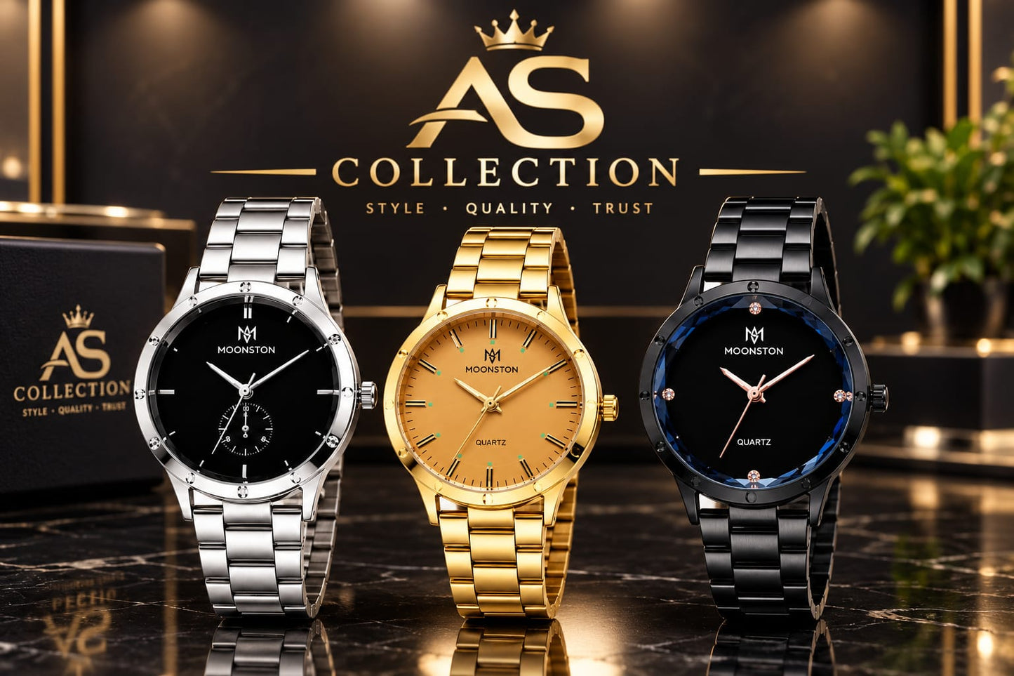 Moonston Pack of 3 Premium Watches – Luxury Gift Box | Stylish Men's Watch Set |