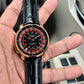 Men's Casino Roulette Dial Watch, Rose Gold Stainless Steel, Black Leather Strap