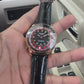 Men's Casino Roulette Dial Watch, Rose Gold Stainless Steel, Black Leather Strap