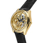 Motus | Silver-Tone Automatic Skeleton Watch With Black Leather Strap